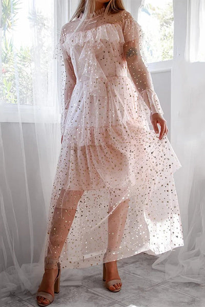 Elegant Solid Hollowed Out Turtleneck Cake Skirt Dresses