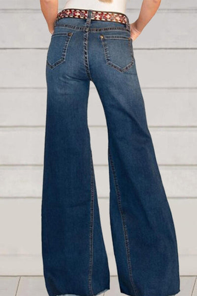 Street Solid High Waist Regular Denim Jeans(No Belt)