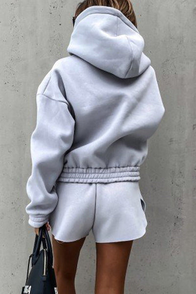 Casual Solid Pocket Hooded Collar Long Sleeve Two Pieces