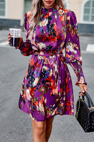 Elegant College Geometric Print Bandage Half A Turtleneck A Line Dresses