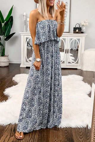 Sweet Bohemian Floral Flounce Strapless Sleeveless Dress Dresses