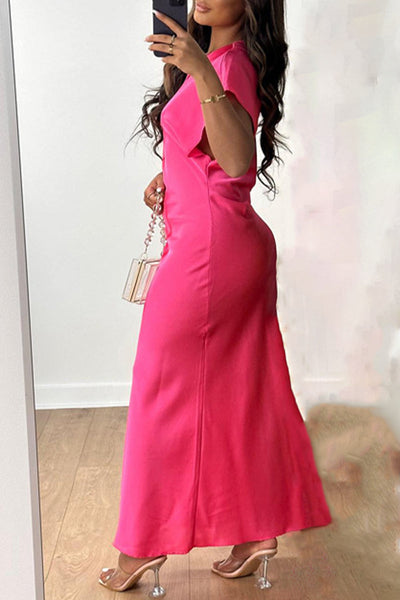 Elegant Solid Patchwork O Neck Short Sleeve Dress
