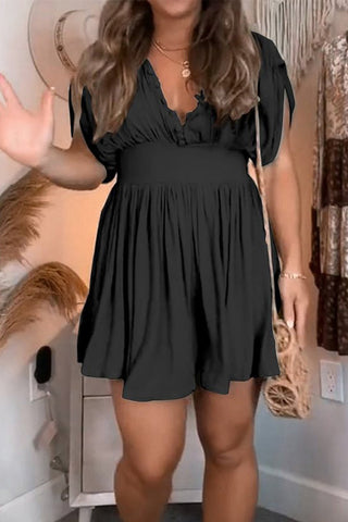 Sexy Solid Fold V Neck Mini Dress Dresses