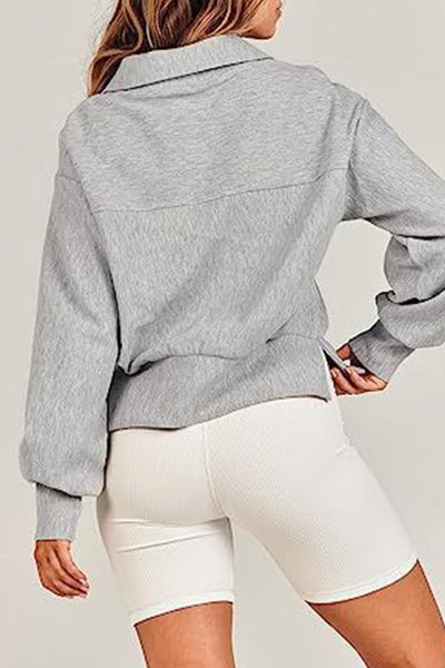 Casual Solid Zipper Zipper Collar Tops
