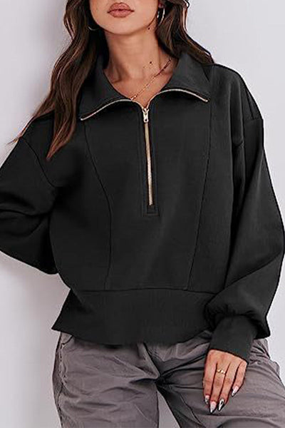 Casual Solid Zipper Zipper Collar Tops