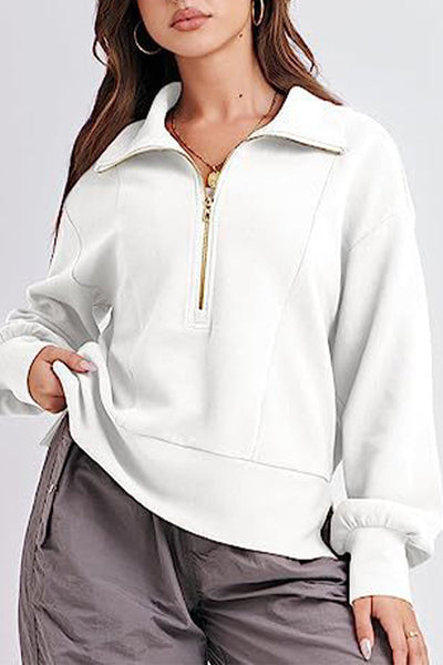 Casual Solid Zipper Zipper Collar Tops