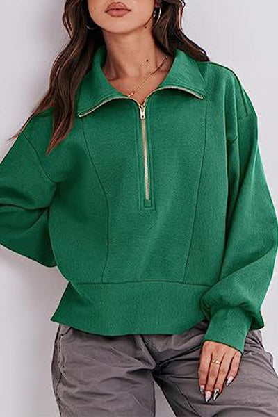 Casual Solid Zipper Zipper Collar Tops