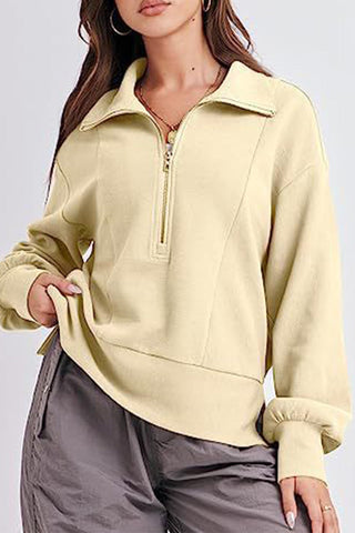 Casual Solid Zipper Zipper Collar Tops