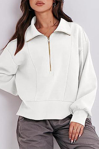 Casual Solid Zipper Zipper Collar Tops
