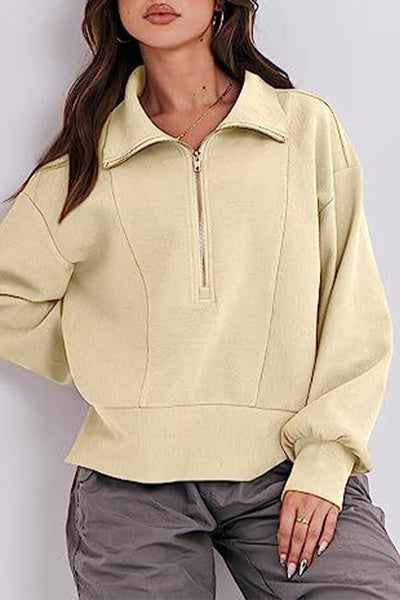 Casual Solid Zipper Zipper Collar Tops