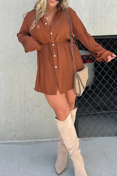 Casual Simplicity Solid Frenulum Turndown Collar Long Sleeve Two Pieces