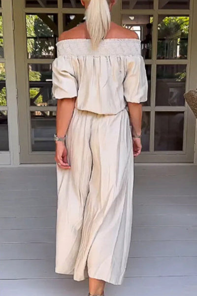 Elegant Solid Patchwork Off the Shoulder Loose Jumpsuits