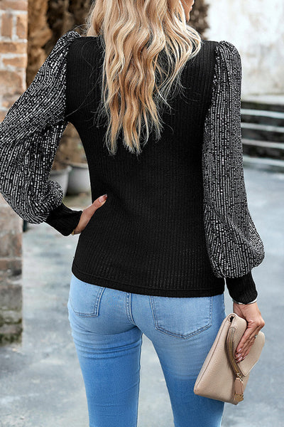 Elegant Solid Sequins Half A Turtleneck Tops