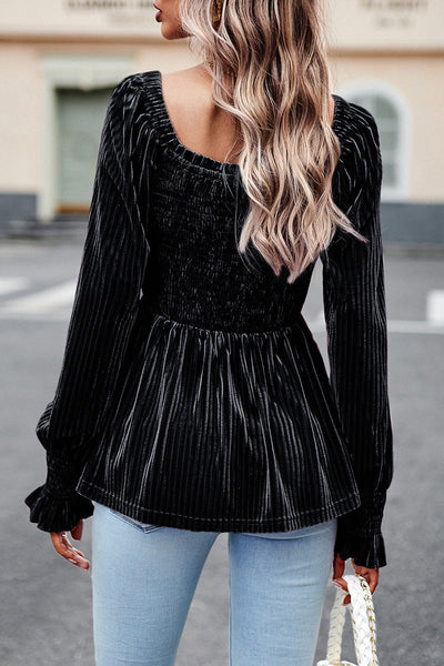 Elegant Solid Fold Square Collar Tops