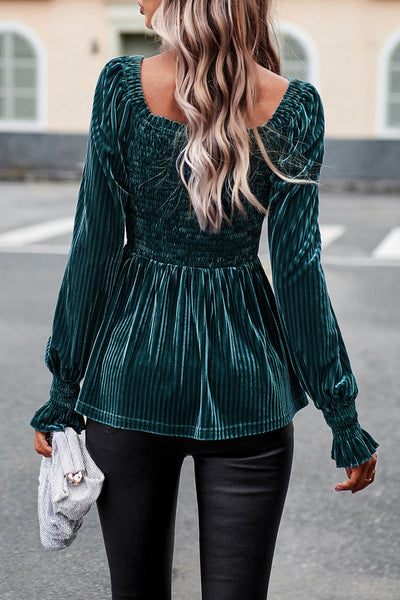 Elegant Solid Fold Square Collar Tops