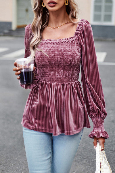 Elegant Solid Fold Square Collar Tops