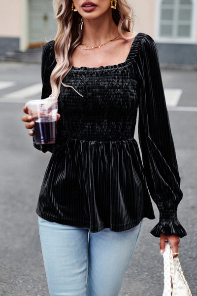 Elegant Solid Fold Square Collar Tops