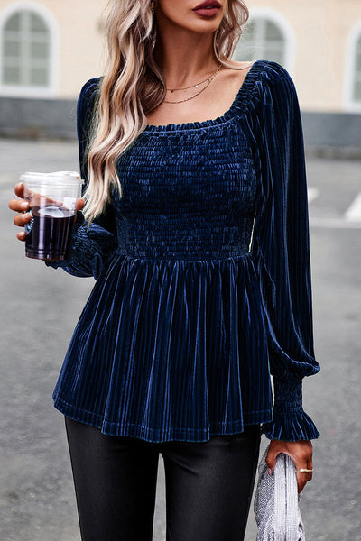 Elegant Solid Fold Square Collar Tops