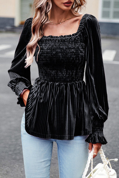 Elegant Solid Fold Square Collar Tops