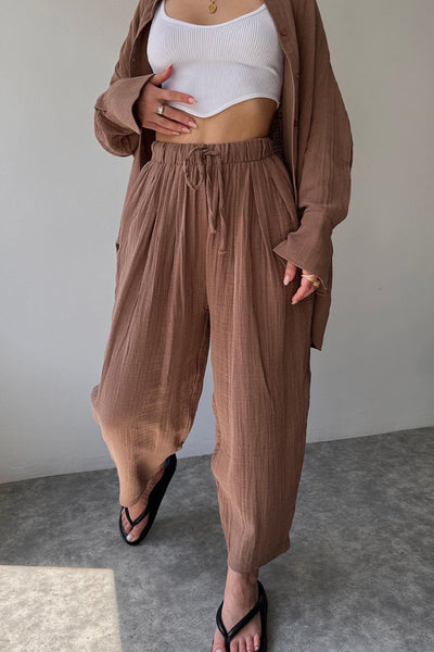 Daily Simplicity Solid Pocket Turndown Collar Long Sleeve Two Pieces