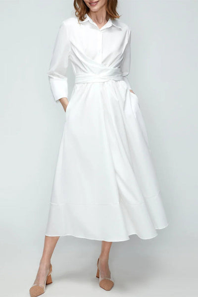 Elegant Solid Cross Straps Turndown Collar Shirt Dress Dresses