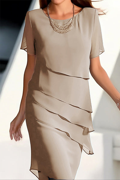 Sweet Elegant Solid Patch O Neck A Line Short Sleeve Dress