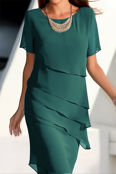 Sweet Elegant Solid Patch O Neck A Line Short Sleeve Dress