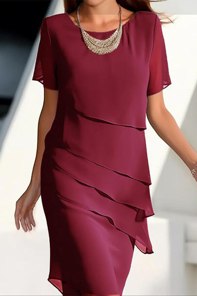 Sweet Elegant Solid Patch O Neck A Line Short Sleeve Dress