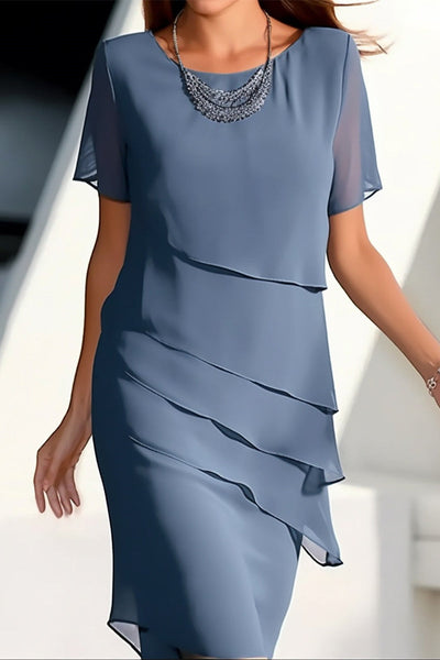 Sweet Elegant Solid Patch O Neck A Line Short Sleeve Dress