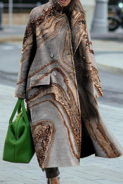 Casual Street Geometric Printing Turndown Collar Outerwear