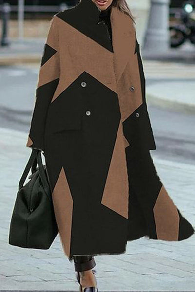 Casual Street Geometric Printing Turndown Collar Outerwear