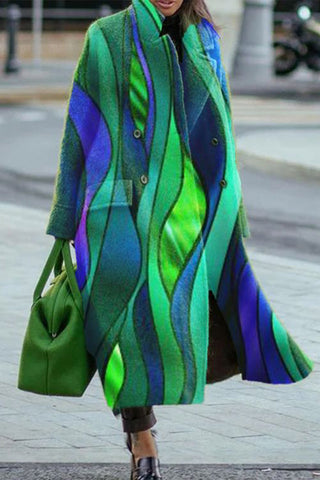 Casual Street Geometric Printing Turndown Collar Outerwear