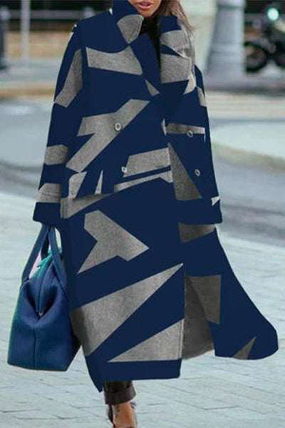 Casual Street Geometric Printing Turndown Collar Outerwear
