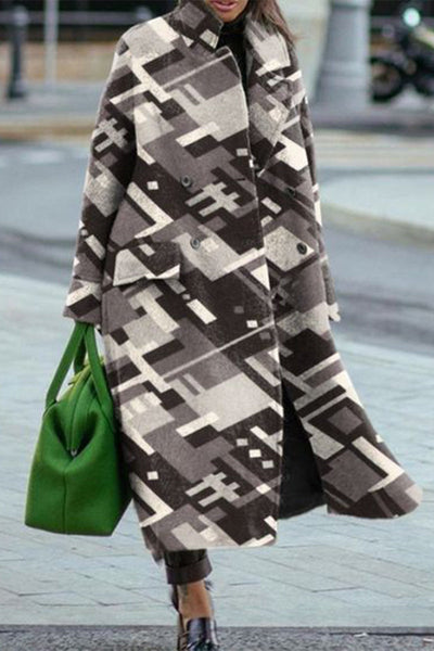 Casual Street Geometric Printing Turndown Collar Outerwear