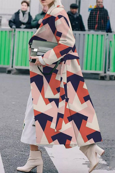 Casual Street Geometric Printing Turndown Collar Outerwear