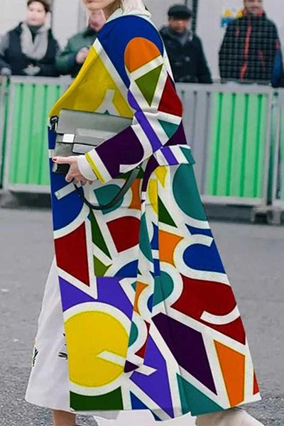 Casual Street Geometric Printing Turndown Collar Outerwear