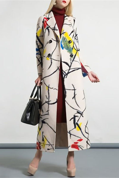 Casual Street Geometric Printing Turndown Collar Outerwear
