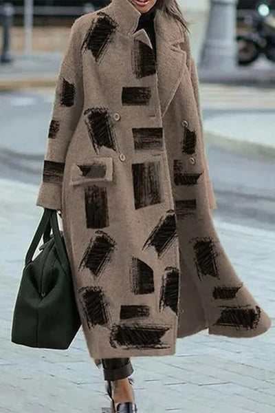 Casual Street Geometric Printing Turndown Collar Outerwear