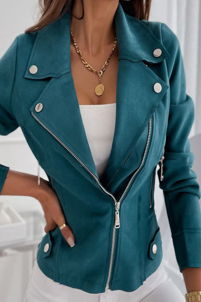 Casual Street Solid Zipper Turndown Collar Outerwear