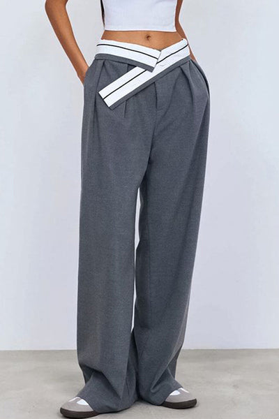 Casual Street Solid Patchwork Pocket Loose Low Waist Wide Leg Solid Color Bottoms