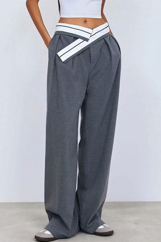 Casual Street Solid Patchwork Pocket Loose Low Waist Wide Leg Solid Color Bottoms