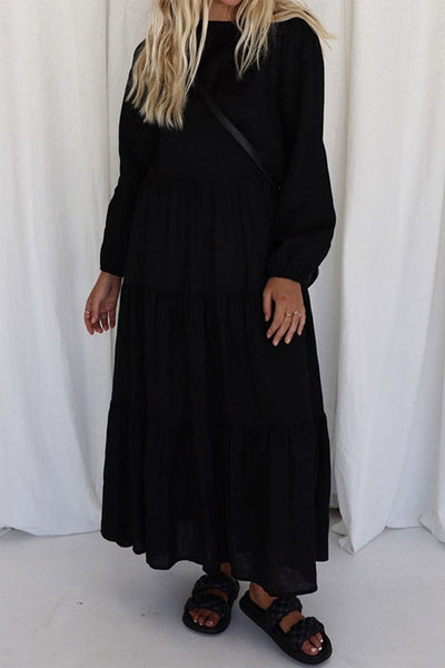 Casual Solid Patchwork O Neck Long Sleeve Dresses