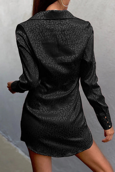 Sexy Animal Print Frenulum Printing Turndown Collar Wrapped Skirt Dresses