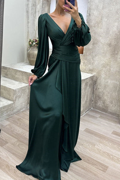 Elegant Formal Solid Fold V Neck Evening Dresses(3 Colors)