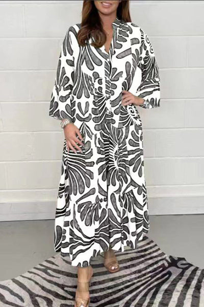 Casual Geometric Printing Mandarin Collar Printed Dress Dresses