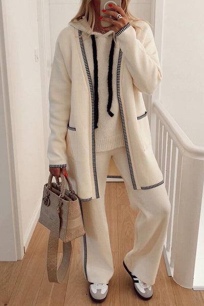 Casual British Style Solid Embroidered Patchwork Cardigan Collar Long Sleeve Two Pieces