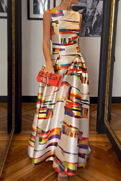 Elegant Geometric Printing O Neck A Line Dresses