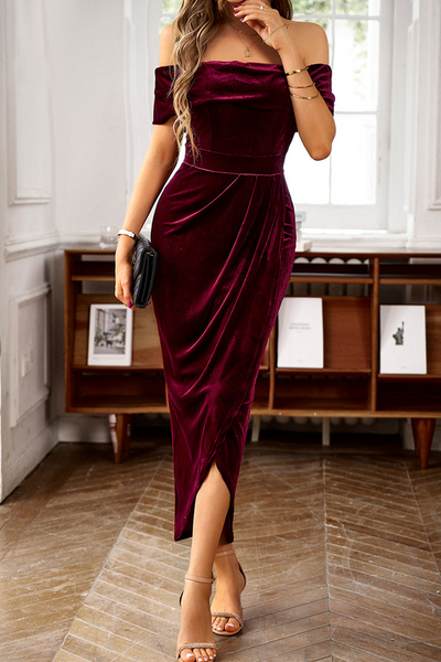 Elegant Solid Fold Off the Shoulder One Step Skirt Dresses