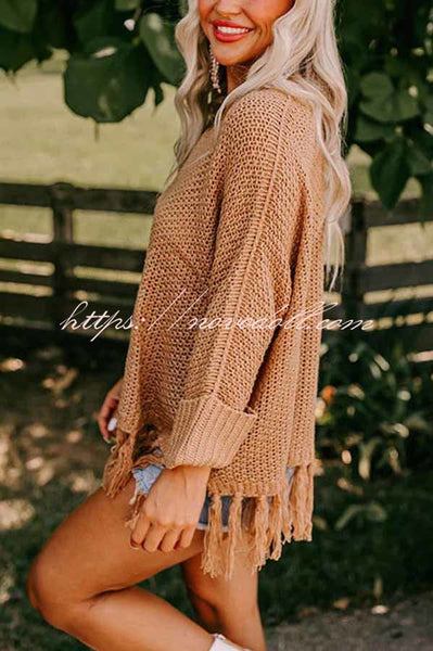 Catching Feelings Knit Fringe Trim Relaxed Sweater