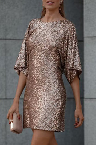 Casual Solid Sequins Backless O Neck A Line Dresses
